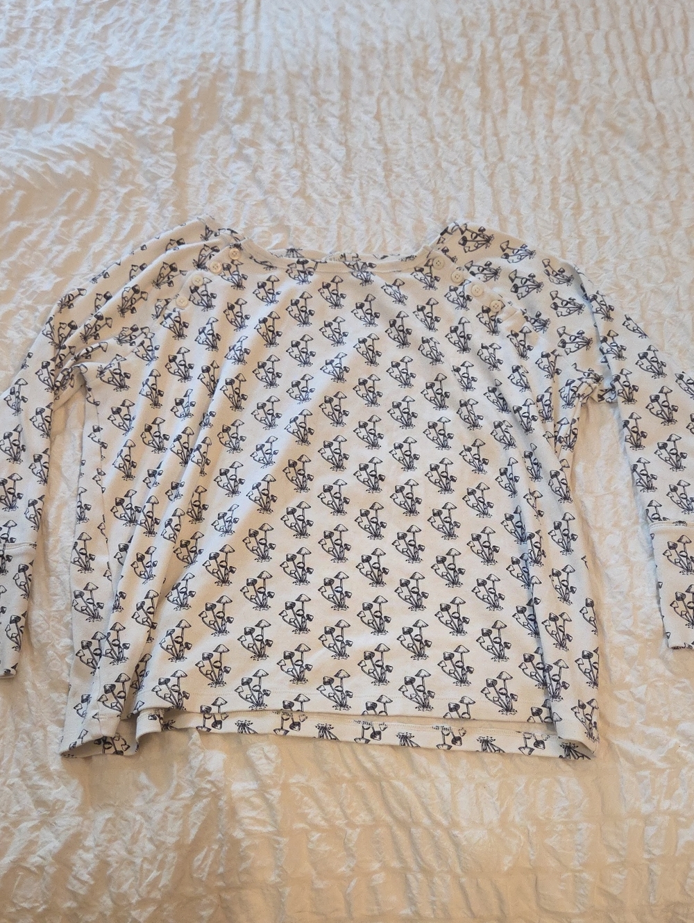 kate quinn Cream Long-Sleeve Top with Navy Floral Motif